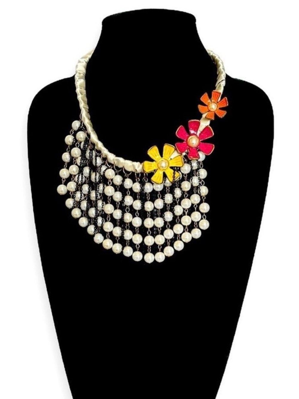 FLOWERS & PEARLS 🌻🌷🌺 Whimsical Floral & Pearl Bib Statement Necklace | NEW
